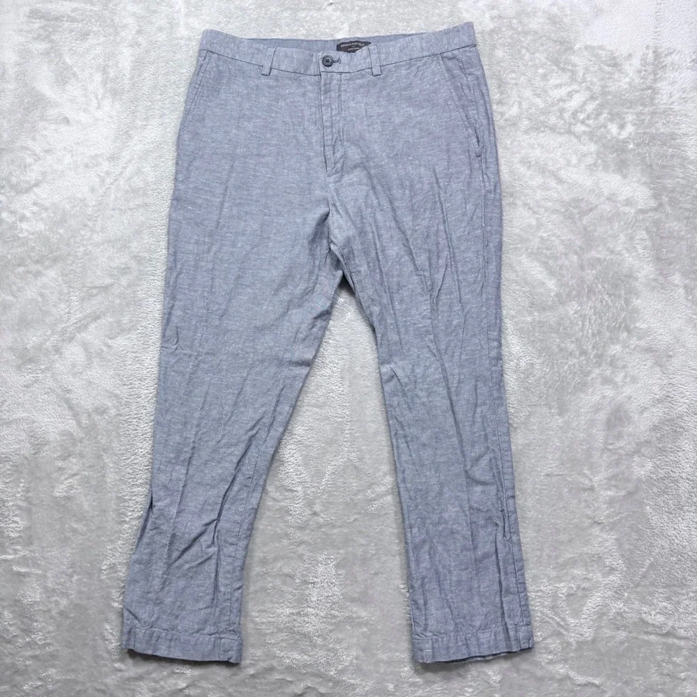 Banana Republic Aiden Chino Pants Mens 35x30 Blue Grey Linen Cotton Blend Slim